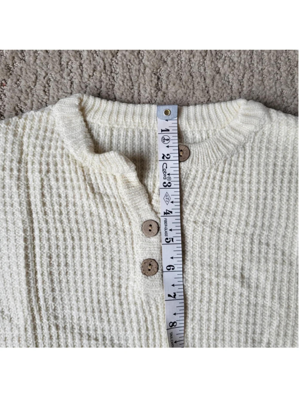 Girl's Waffle Knit V-Neck Button Pullover Sweater–Off White–Approx Size 5–NWOT